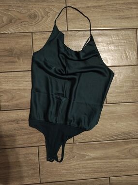 Abercrombie & Fitch Dark Green Satin Halter Bodysuit